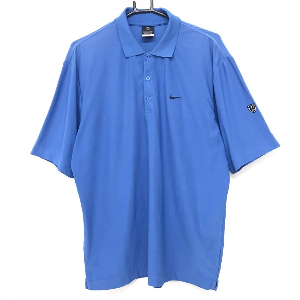 【美品】ナイキゴルフ 半袖ポロシャツ ブルー ストレッチ ロゴ刺しゅう メンズ L ゴルフウェア NIKE