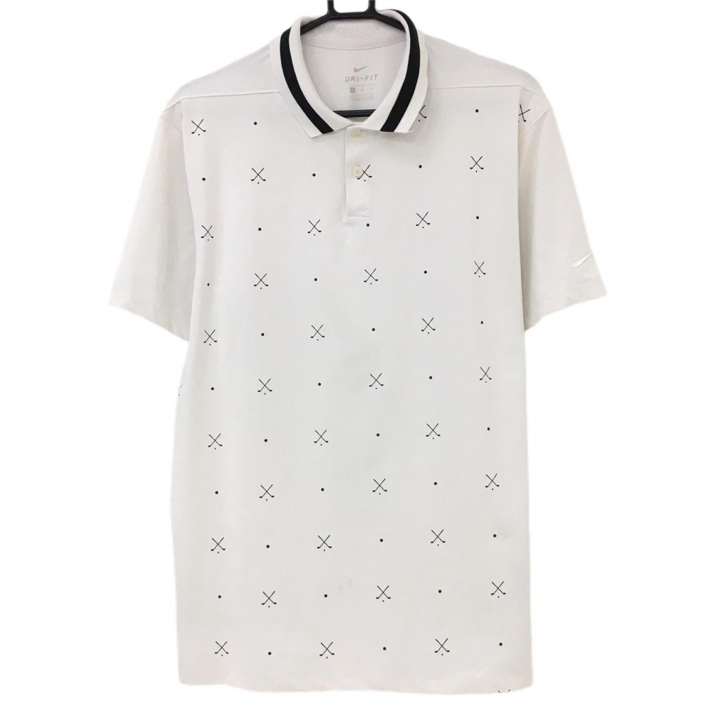 ナイキ 半袖ポロシャツ 白×黒 フロント柄 襟ライン DRI-FIT メンズ XL ゴルフウェア NIKE