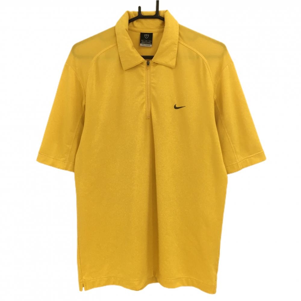 【美品】ナイキ 半袖ポロシャツ イエロー ハーフジップ メンズ M ゴルフウェア NIKE