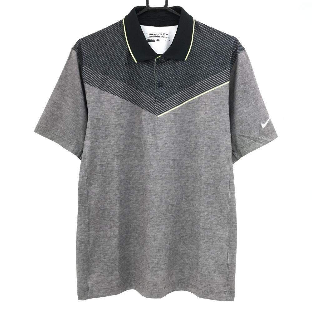 【超美品】ナイキゴルフ 半袖ポロシャツ 黒×杢グレー 上部斜めボーダー DRI-FIT メンズ M ゴルフウェア NIKE