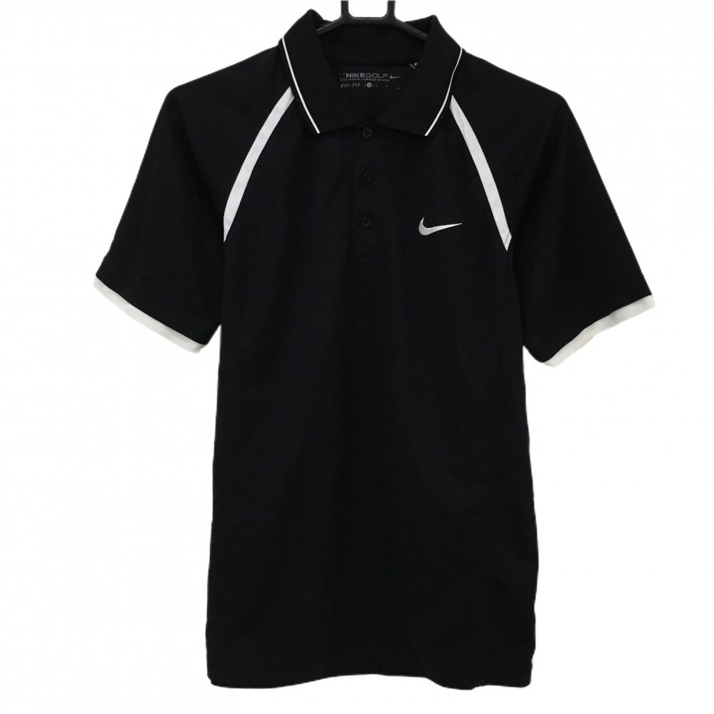 【美品】ナイキゴルフ 半袖ポロシャツ 黒×白 胸元ロゴ メンズ S ゴルフウェア NIKE