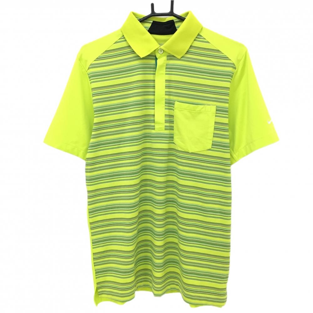 【超美品】ナイキゴルフ 半袖ポロシャツ ライトグリーン×グリーン 前身頃ボーダー ハーフジップ メンズ L ゴルフウェア NIKE