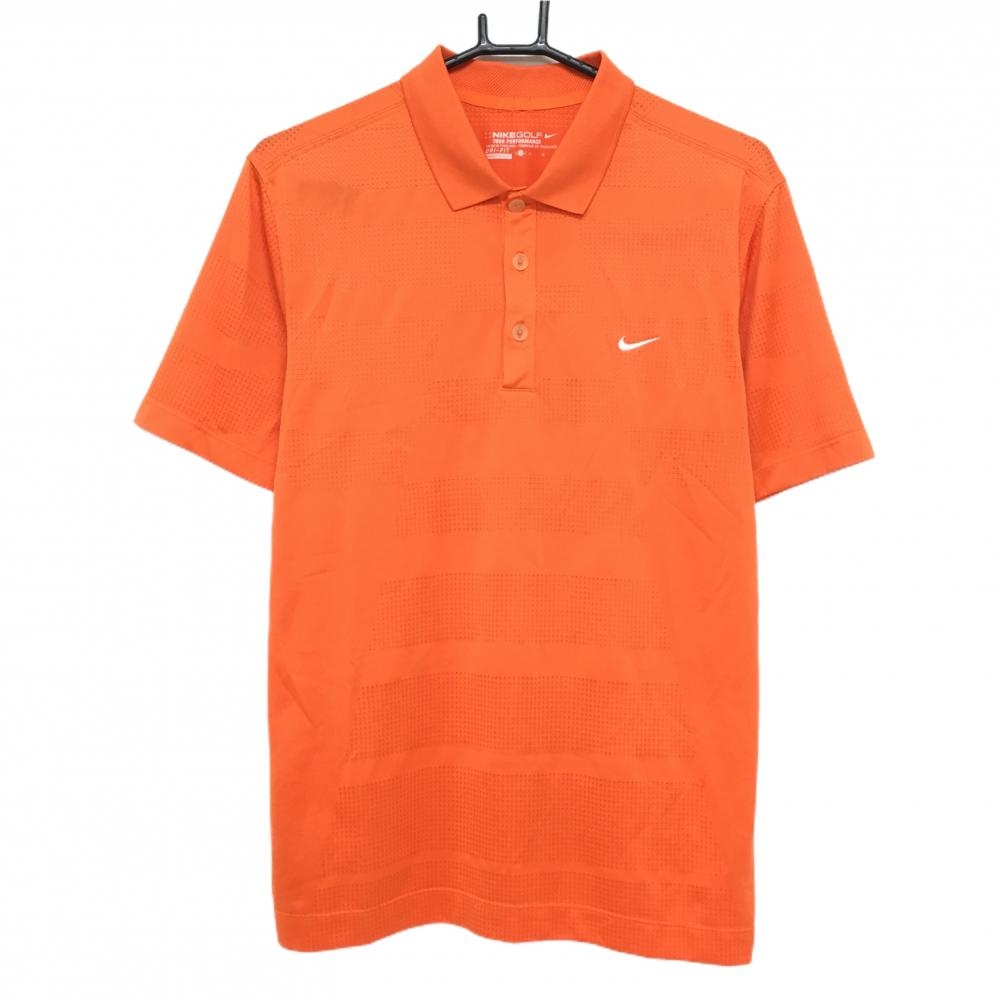 ナイキ 半袖ポロシャツ オレンジ 総柄地模様 ロゴ刺しゅう メンズ M ゴルフウェア NIKE