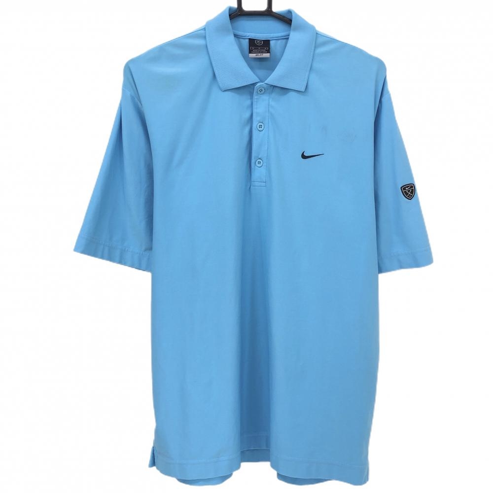 ナイキゴルフ 半袖ポロシャツ ライトブルー×黒 胸ロゴ メンズ M ゴルフウェア NIKE