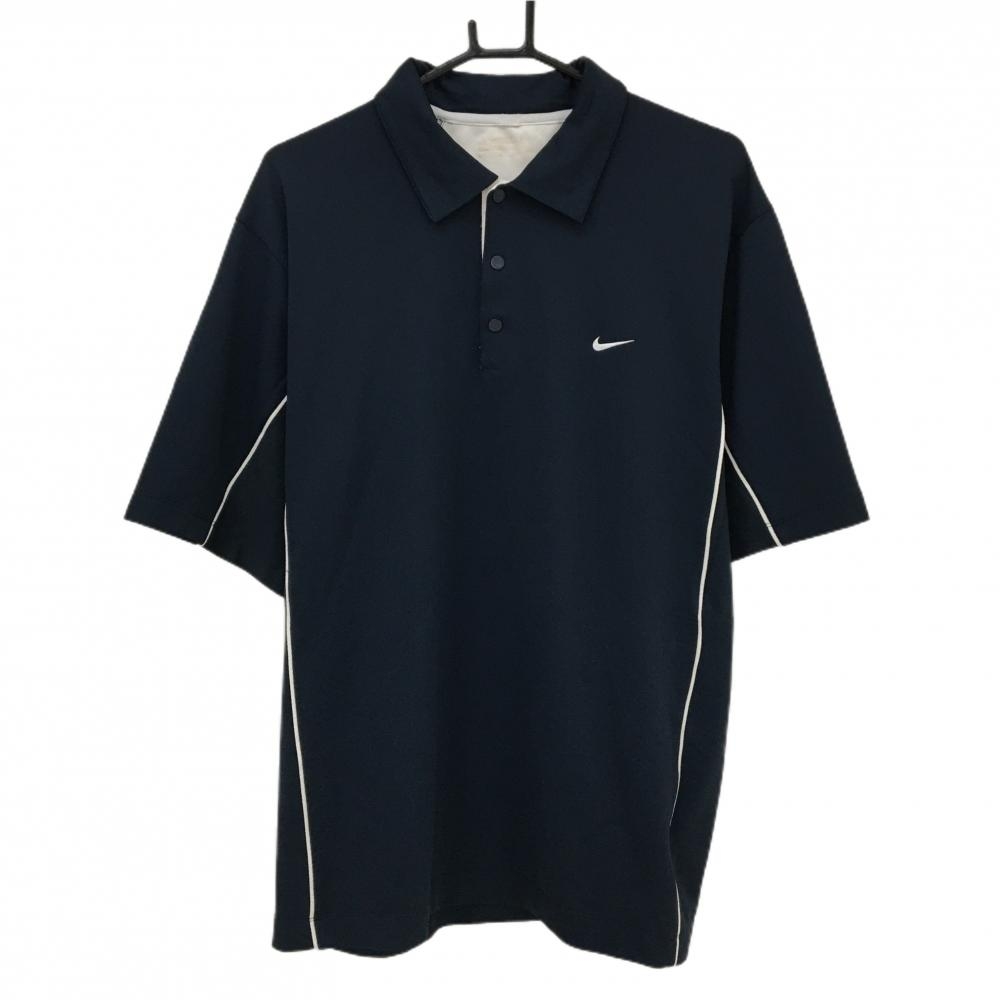 ナイキゴルフ 半袖ポロシャツ ネイビー×白 ロゴ刺しゅう スナップボタン  メンズ XL ゴルフウェア NIKE