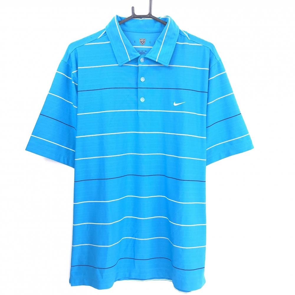 【美品】ナイキゴルフ 半袖ポロシャツ ブルー×イエロー×白 ボーダー メンズ XL　TG　EG ゴルフウェア NIKE