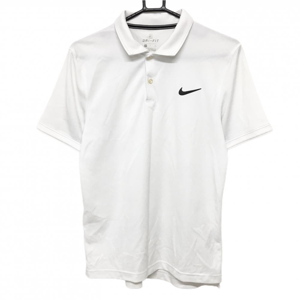 【美品】ナイキゴルフ 半袖ポロシャツ 白×黒 胸ロゴ メンズ S ゴルフウェア NIKE