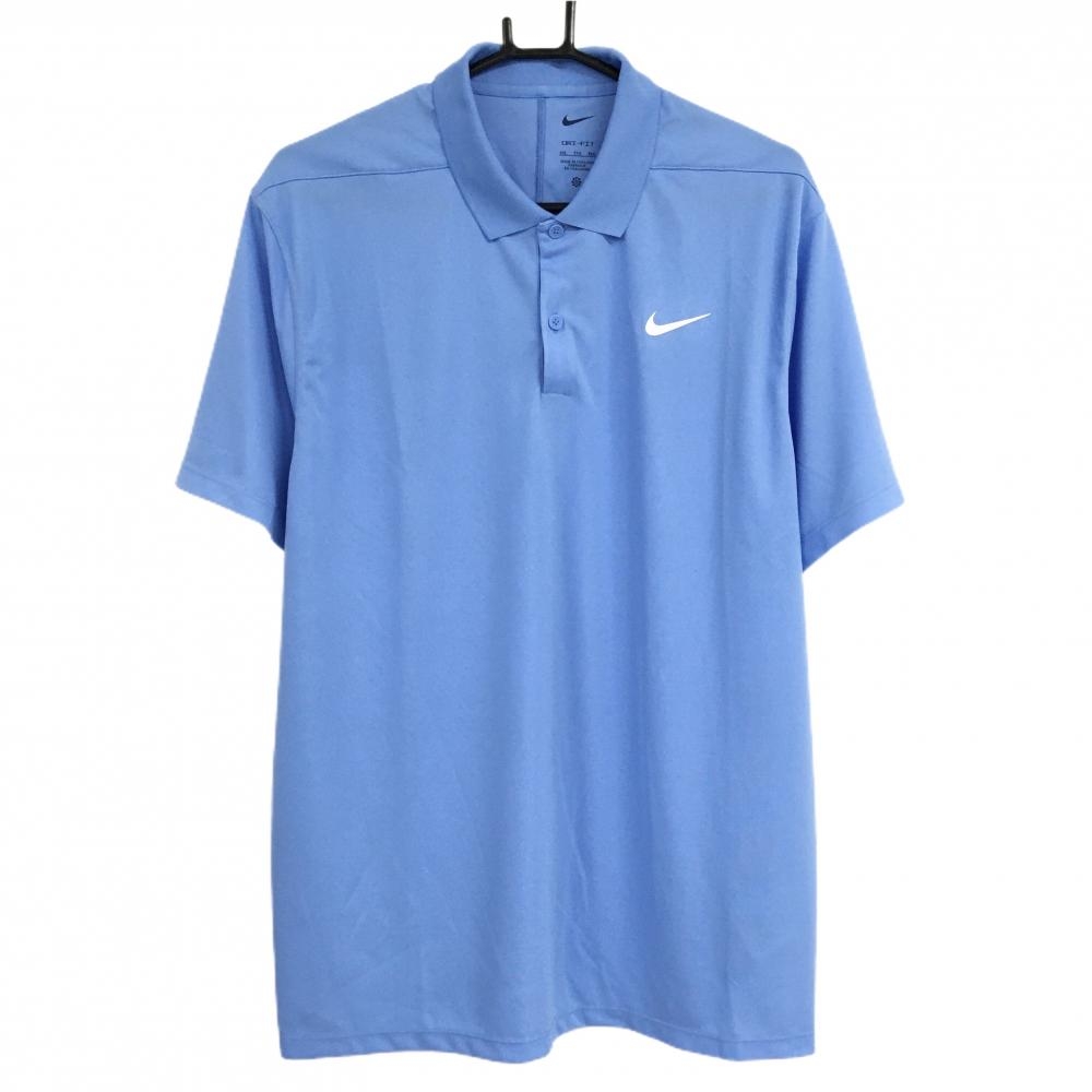 【美品】ナイキ 半袖ポロシャツ ライトブルー ロゴ白 DRI-FIT メンズ XXL ゴルフウェア NIKE