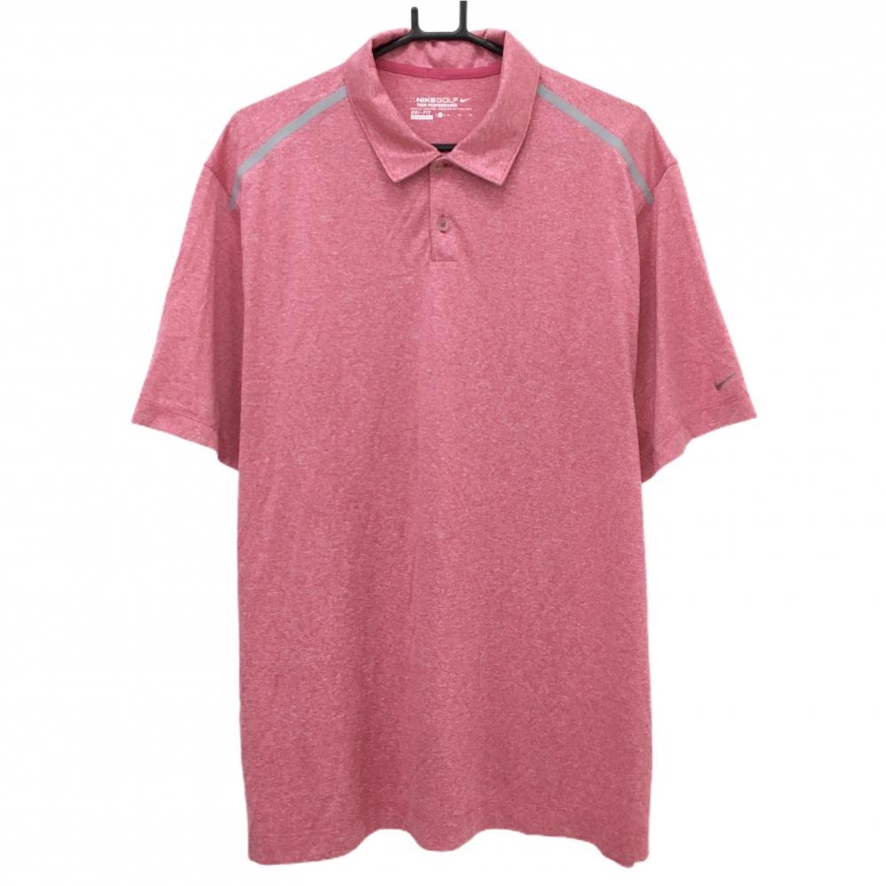 【超美品】ナイキゴルフ 半袖ポロシャツ 杢ピンク系×グレー 肩ライン 袖ロゴ メンズ XL ゴルフウェア NIKE