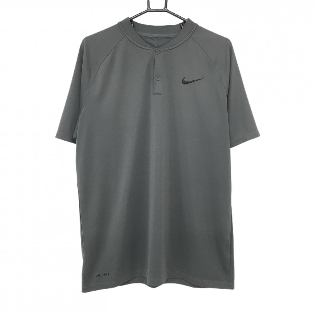 ナイキ 半袖ポロシャツ ダークグレー×黒 スタンドカラー 胸ロゴ  メンズ L ゴルフウェア NIKE