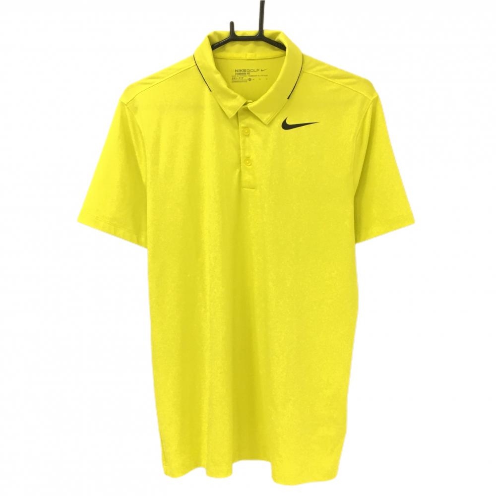 【美品】ナイキゴルフ 半袖ポロシャツ ライトグリーンイエロー×黒 ロゴプリント DRI-FIT メンズ M ゴルフウェア NIKE