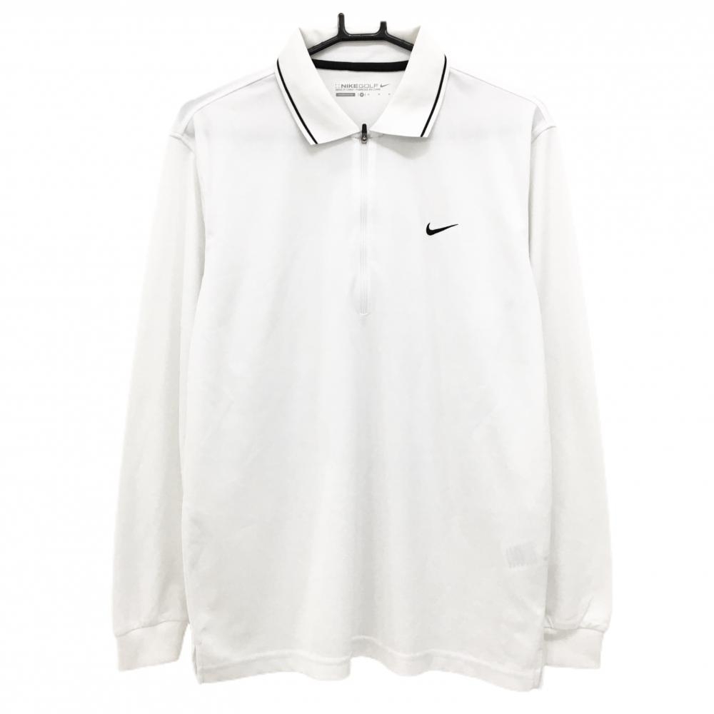 ナイキゴルフ 長袖ポロシャツ 白×黒 ハーフジップ ロゴ刺しゅう メンズ M ゴルフウェア NIKE