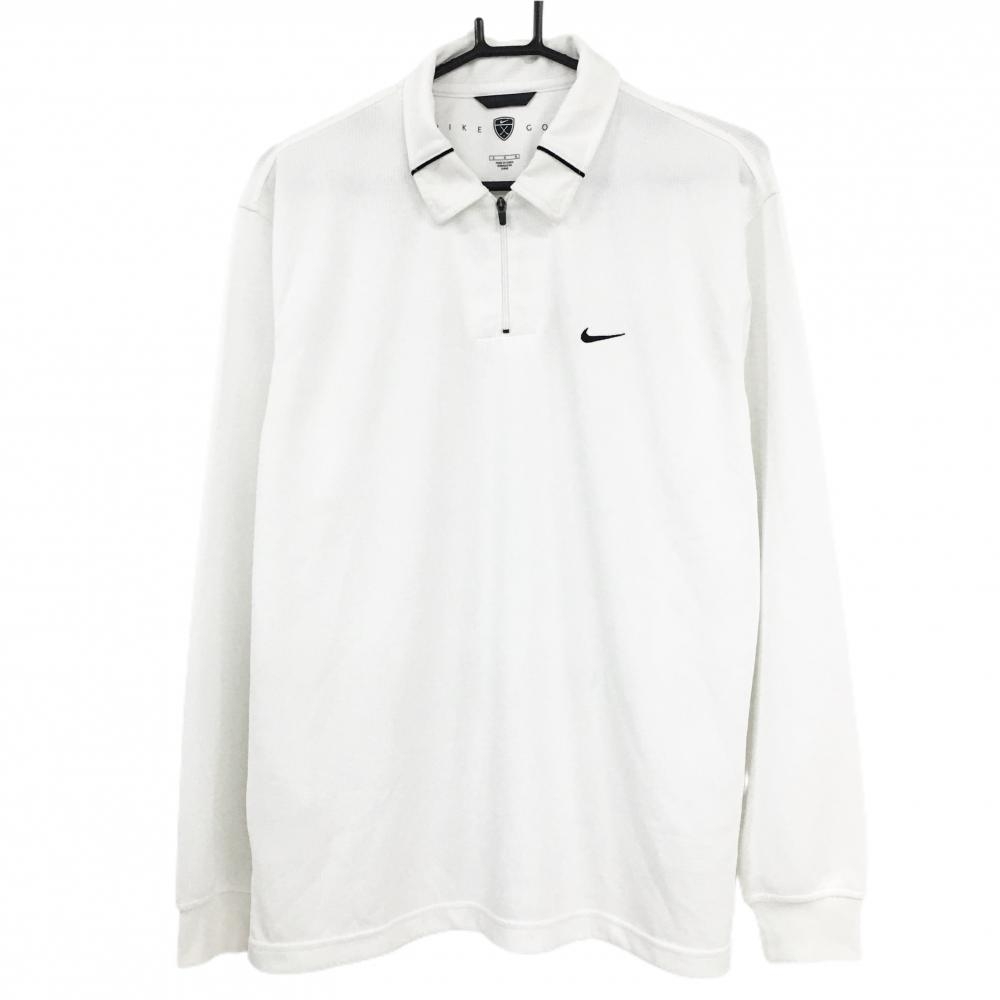 【超美品】ナイキゴルフ 長袖ポロシャツ 白 ロゴ黒 ハーフジップ  メンズ LGG ゴルフウェア NIKE