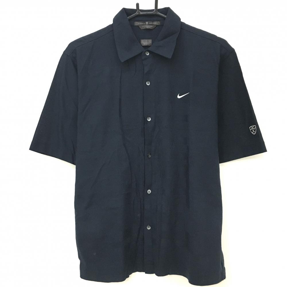【超美品】ナイキ 半袖シャツ ネイビー 織生地 タイガーウッズ メンズ S ゴルフウェア NIKE