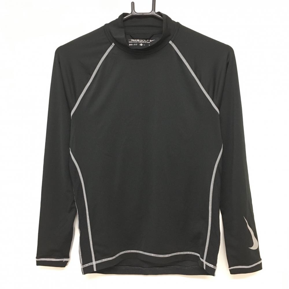 【美品】ナイキ インナーシャツ 黒 袖ロゴプリント ハイネック DRI-FIT メンズ M ゴルフウェア NIKE
