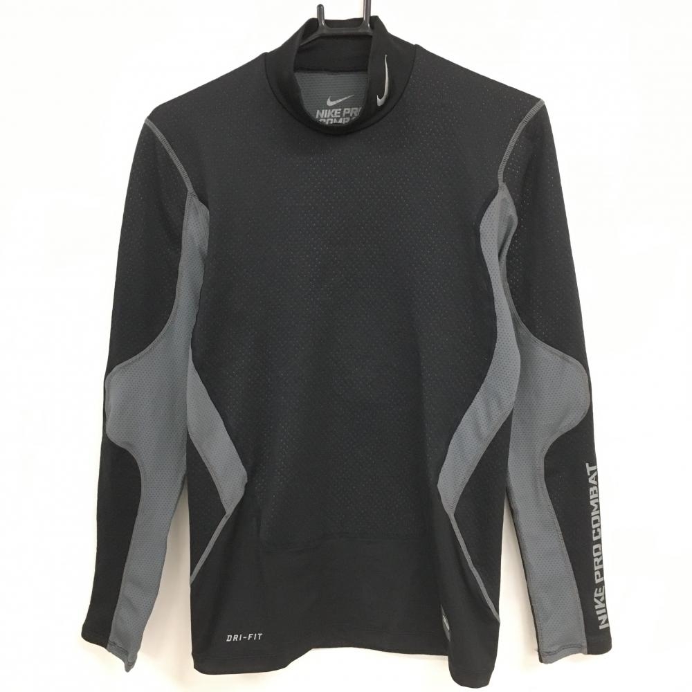 ナイキPRO-COMBAT インナーシャツ 黒×グレー 裏起毛 一部メッシュ メンズ M ゴルフウェア NIKE