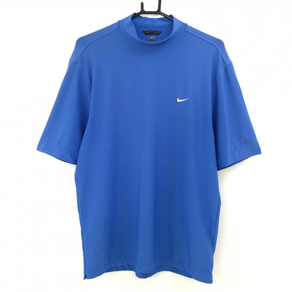 ナイキ 半袖ハイネックシャツ ブルー×白 ロゴ刺しゅう  メンズ  ゴルフウェア NIKE 画像