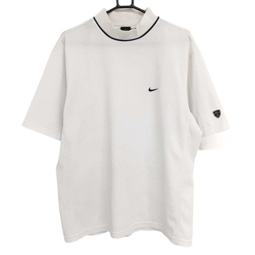 ナイキゴルフ 半袖ハイネックシャツ 白×黒 メッシュ調 ロゴ刺しゅう メンズ XL ゴルフウェア NIKE 画像