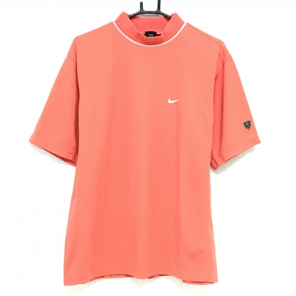 【超美品】ナイキ 半袖ハイネックシャツ サーモンピンク×白 織生地  メンズ LGG ゴルフウェア NIKE