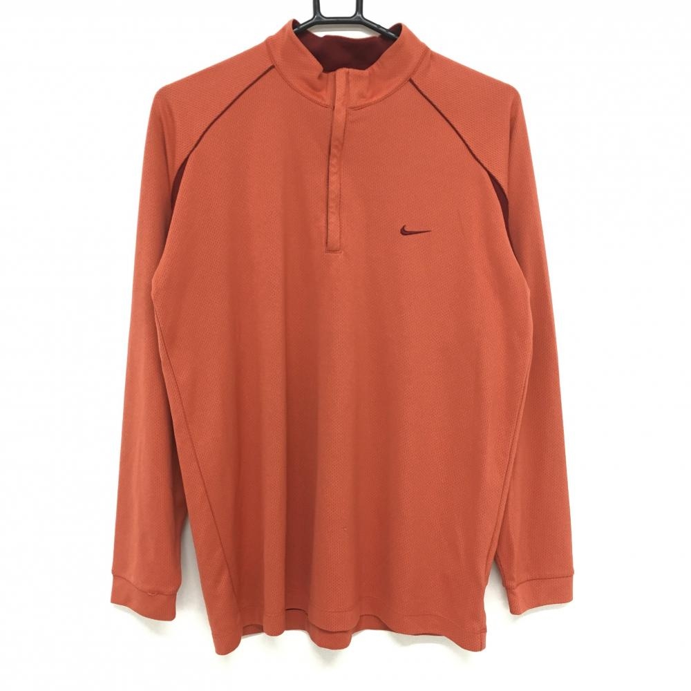 【美品】ナイキ 長袖ハイネックシャツ オレンジ×ボルドー メッシュ ハーフジップ  メンズ LGG ゴルフウェア NIKE 画像