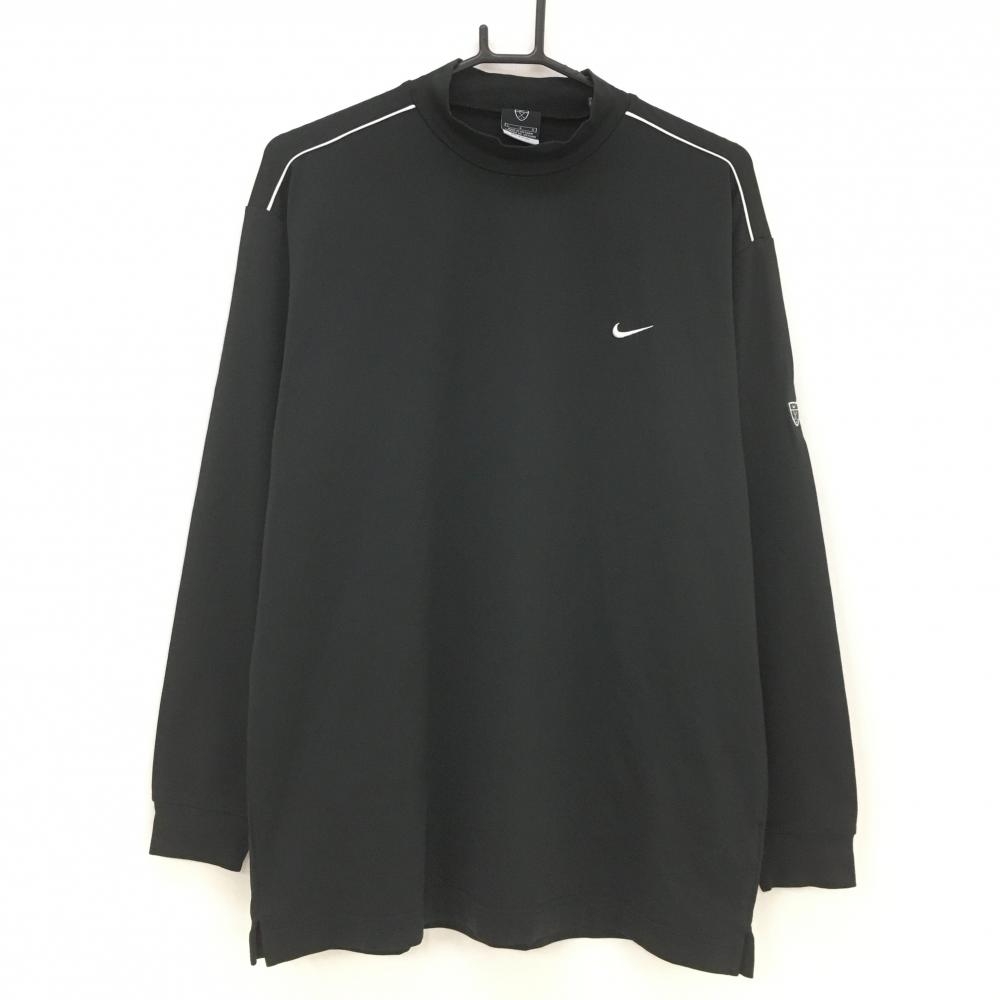 【超美品】ナイキ 長袖ハイネックシャツ 黒×白 肩パイピンクライン DRIFIT UV メンズ LGG ゴルフウェア NIKE