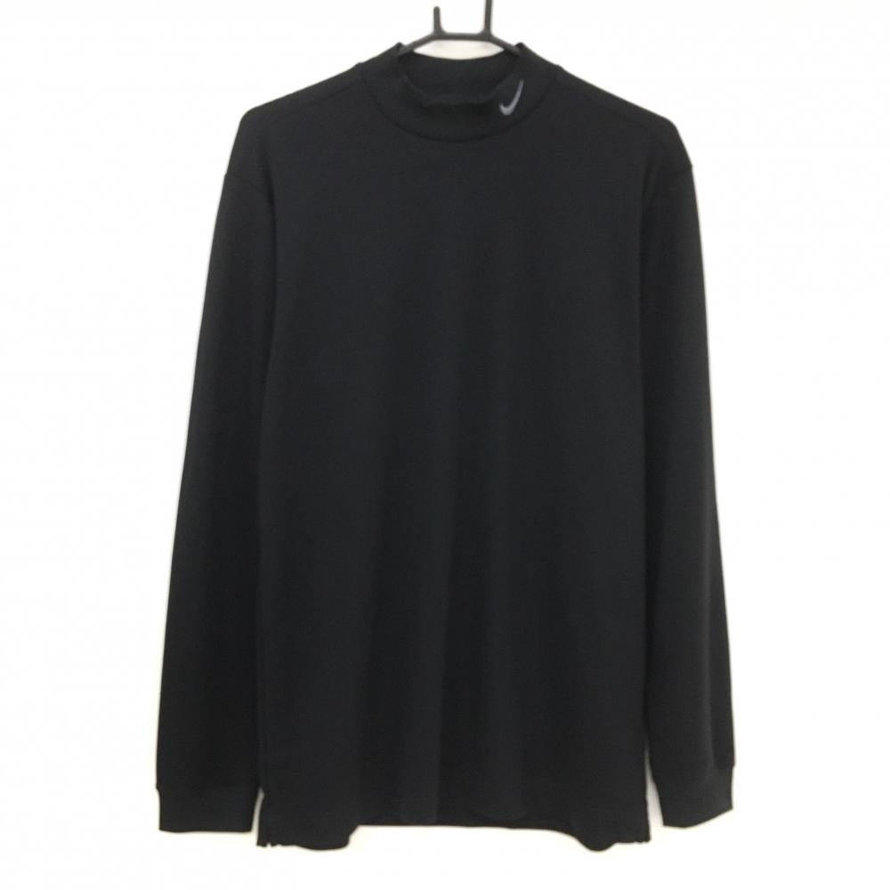 【超美品】ナイキ 長袖ハイネックシャツ 黒 ネックロゴグレー DRI FIT メンズ LGG ゴルフウェア NIKE