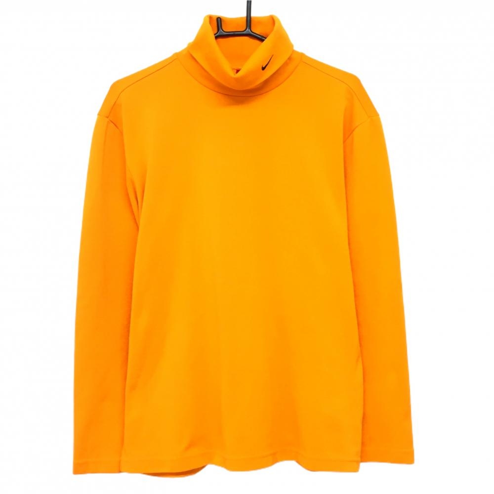 【美品】ナイキ 長袖ハイネックシャツ オレンジ ネックロゴ刺しゅう メンズ L ゴルフウェア NIKE
