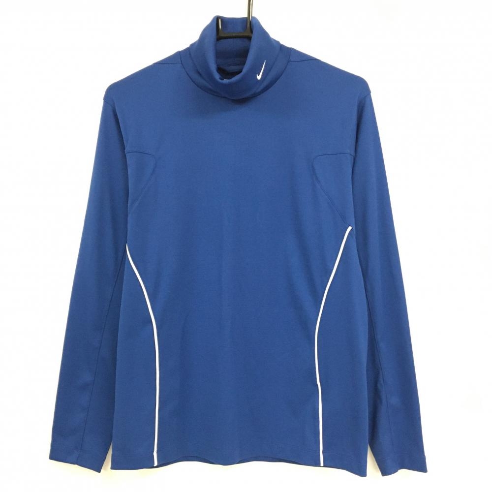 【超美品】ナイキゴルフ 長袖タートルネックシャツ ネイビー系×白 FITDRY ハイネック メンズ S ゴルフウェア NIKE