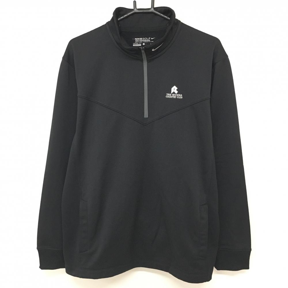 【美品】ナイキ 長袖ハイネックシャツ 黒 ハーフジップ 裏起毛 THERMA-FIT メンズ L ゴルフウェア NIKE