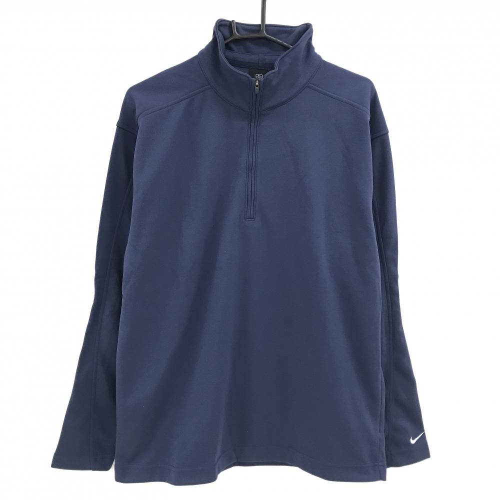 【超美品】ナイキ 長袖ハイネックシャツ ネイビー ハーフジップ DRI-FIT メンズ LGG ゴルフウェア NIKE