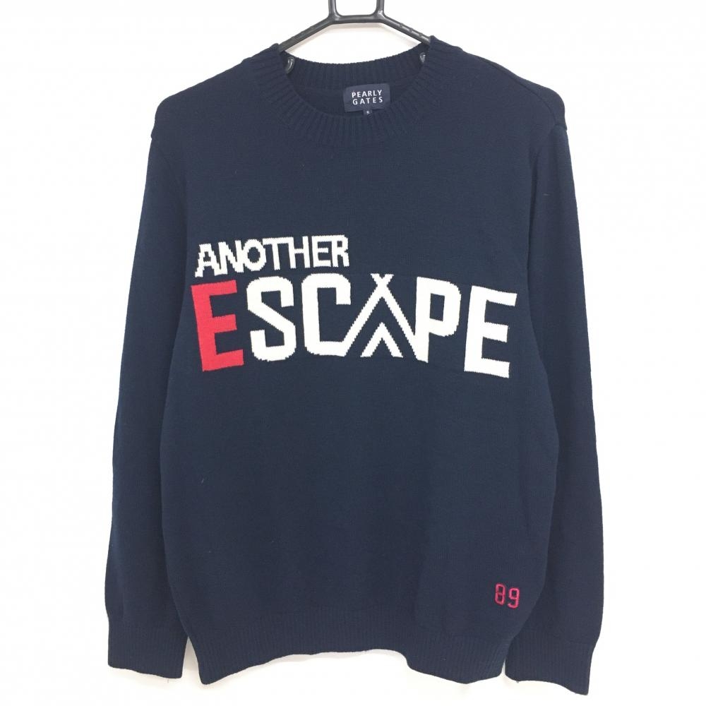 【美品】パーリーゲイツ セーター ネイビー×白 ウール100％ ニット メンズ 5(L) ゴルフウェア PEARLY GATES