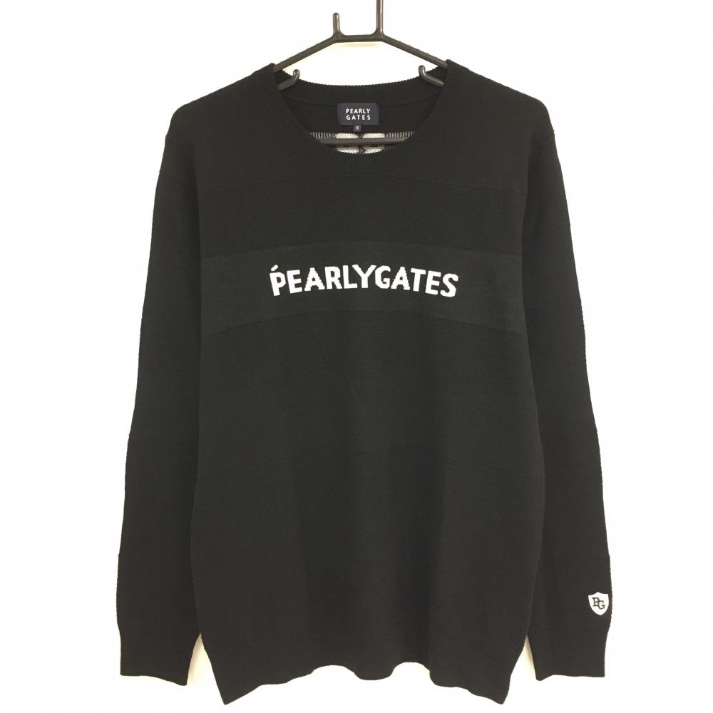 【超美品】パーリーゲイツ セーター 黒 ウール混 胸ロゴ ニット メンズ 6(XL) ゴルフウェア PEARLY GATES