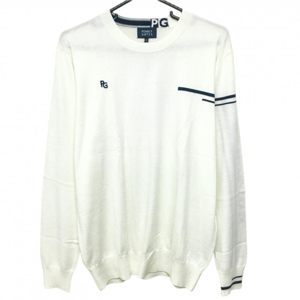 【新品】パーリーゲイツ セーター 白×黒 袖ロゴ ニット  メンズ 6(XL) ゴルフウェア 2024年モデル PEARLY GATES