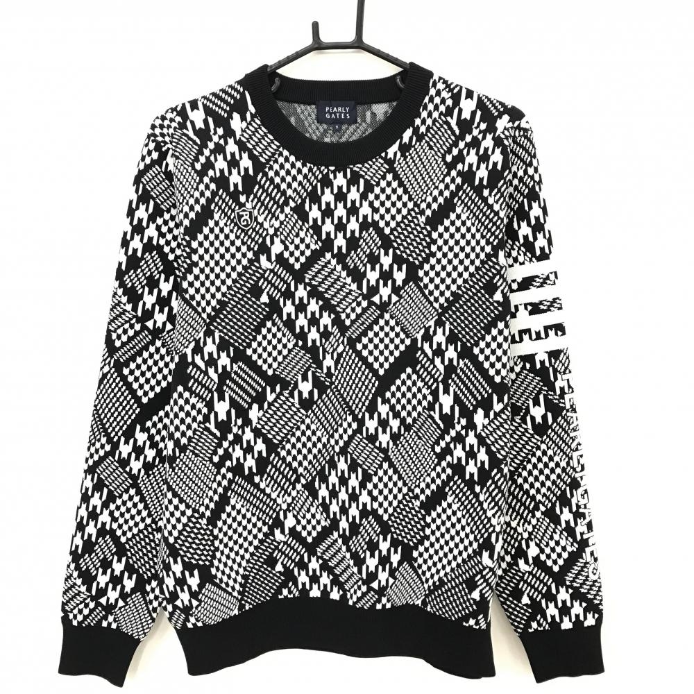 【超美品】パーリーゲイツ セーター 黒×白 千鳥格子 ニット メンズ 5(L) ゴルフウェア 2023年モデル PEARLY GATES