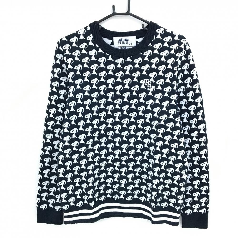 【美品】パーリーゲイツ×PEANUTS セーター ネイビー×白 スヌーピー総柄 ニット メンズ 4(M) ゴルフウェア PEARLY GATES