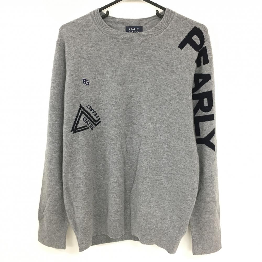 【超美品】パーリーゲイツ セーター 杢グレー×黒 カシミヤ100％ ニット 袖ロゴ メンズ 6(XL) ゴルフウェア 2024年モデル PEARLY GATES