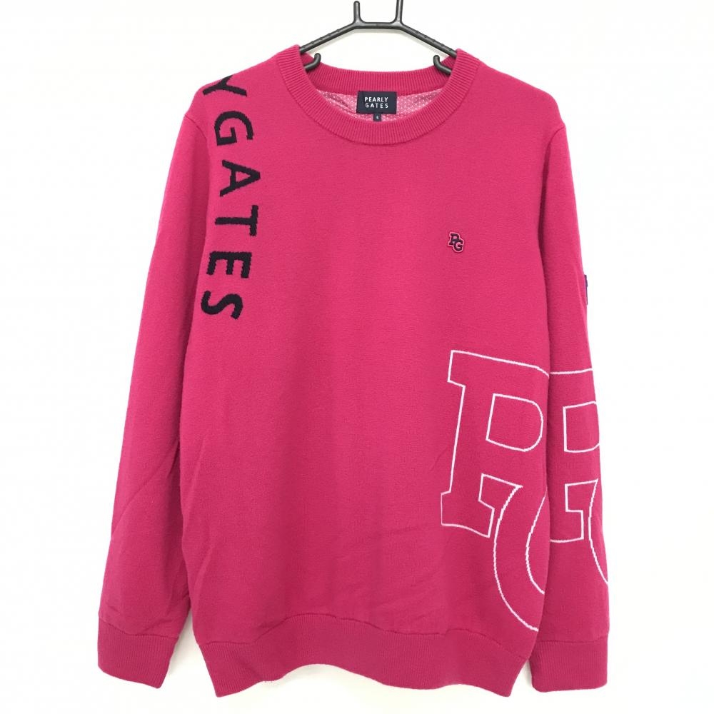 【超美品】パーリーゲイツ セーター ピンク 羊毛・カシミヤ混 ニット 袖ティー装着可 裏地付 メンズ 6(XL) ゴルフウェア 2025年モデル PEARLY GATES