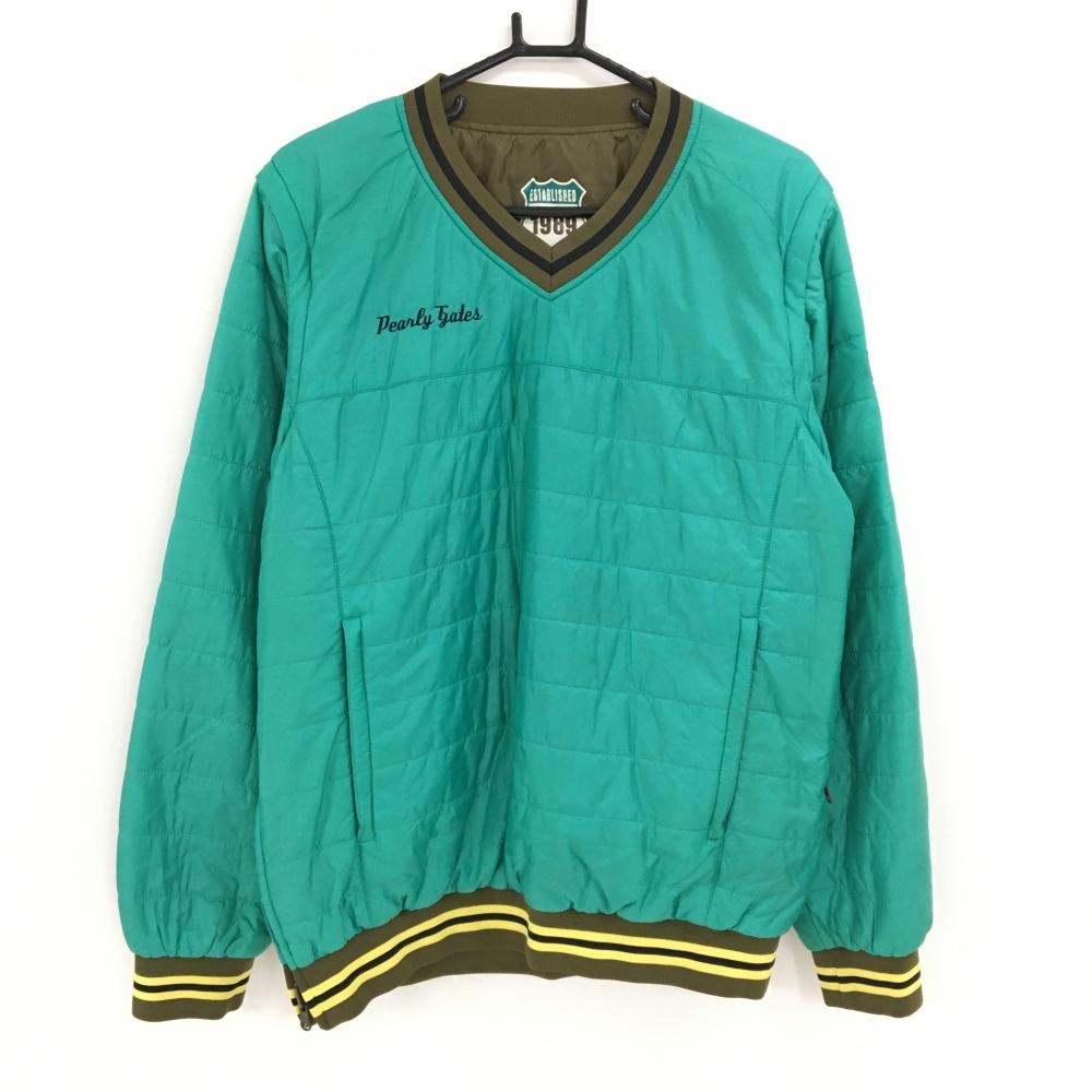 パーリーゲイツ 中綿リバーシブルスニード ブルーグリーン×カーキ 4WAY 袖着脱可 Vネック メンズ 5(L) ゴルフウェア PEARLY GATES