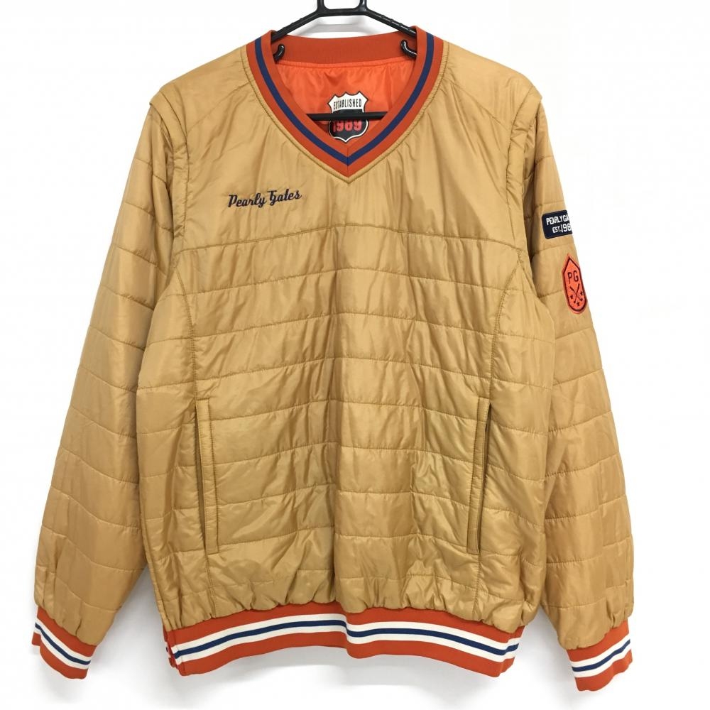 パーリーゲイツ 中綿リバーシブルスニード ライトブラウン×オレンジ 4WAY Vネック 袖着脱可 メンズ 5(L) ゴルフウェア PEARLY GATES