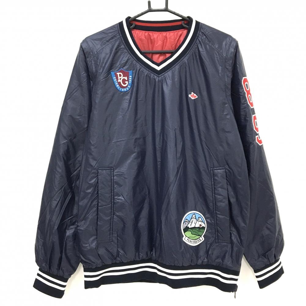 【美品】パーリーゲイツ 4WAY中綿リバーシブルスニード ネイビー 裏レッド 袖着脱可 ブルゾン メンズ 6(XL) ゴルフウェア PEARLY GATES