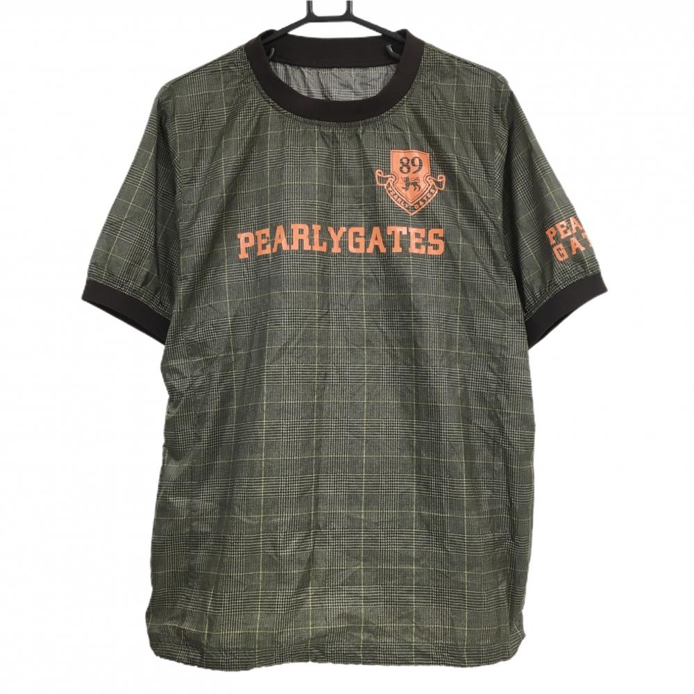 パーリーゲイツ 半袖スニード グレー×ブラウン チェック 裾ドローコード  メンズ 5 ゴルフウェア PEARLY GATES