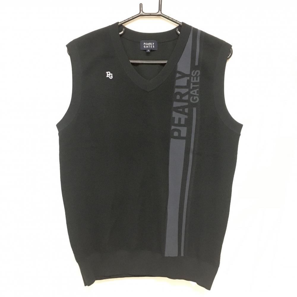 【美品】パーリーゲイツ ニットベスト ダークネイビー×グレー Vネック ロゴ刺しゅう メンズ 4(S) ゴルフウェア 2023年モデル PEARLY GATES