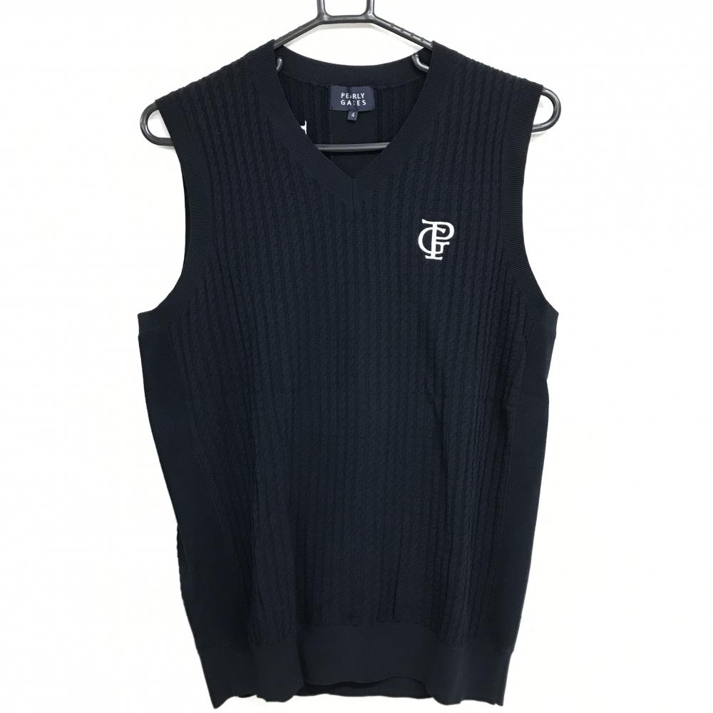 【超美品】パーリーゲイツ ニットベスト ネイビー ロゴ白 細ケーブル編み  メンズ 4(M) ゴルフウェア 2024年モデル PEARLY GATES