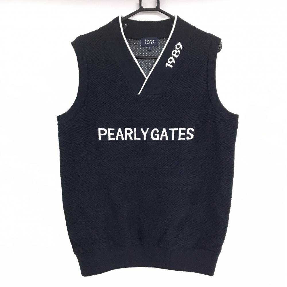 パーリーゲイツ ニットベスト ネイビー×白 フロントロゴ 裏地付 蓄熱 メンズ 5(L) ゴルフウェア 2024年モデル PEARLY GATES