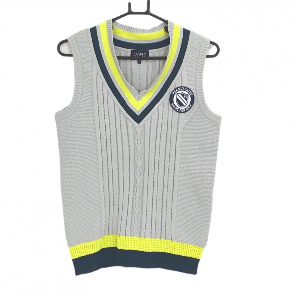 【超美品】パーリーゲイツ ニットベスト グレー×イエロー ケーブル編み  メンズ 4(M) ゴルフウェア PEARLY GATES