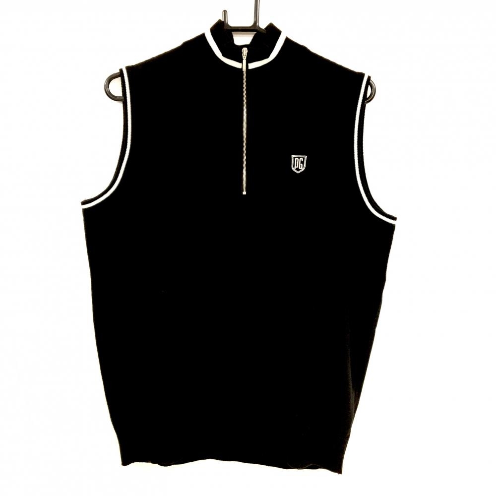 【美品】パーリーゲイツ ニットベスト 黒×白 ハーフジップ メンズ 5(L) ゴルフウェア PEARLY GATES