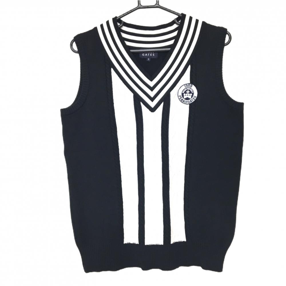 【超美品】パーリーゲイツ ニットベスト ダークネイビー×白 Vネック 刺しゅうワッペン メンズ 5(L) ゴルフウェア PEARLY GATES