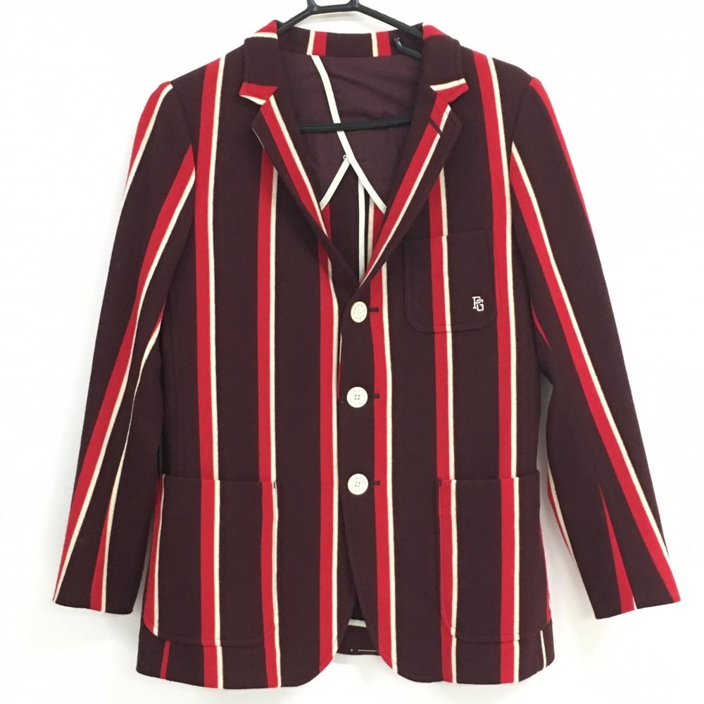 【美品】パーリーゲイツ テーラードジャケット ブラウン×レッド ストライプ ウール  メンズ 2 ゴルフウェア PEARLY GATES