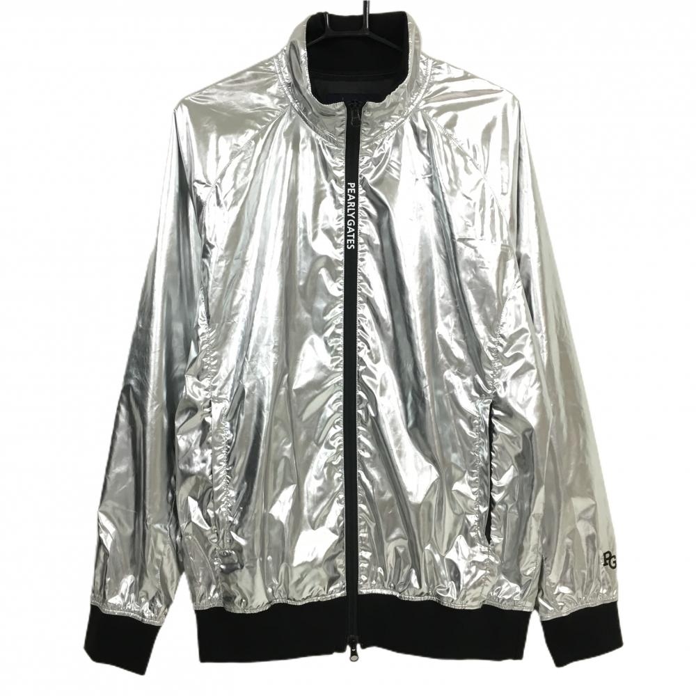 【美品】パーリーゲイツ ジャケットブルゾン シルバー×黒 バックロゴ 蓄熱 裏地付 メンズ 6(XL) ゴルフウェア PEARLY GATES