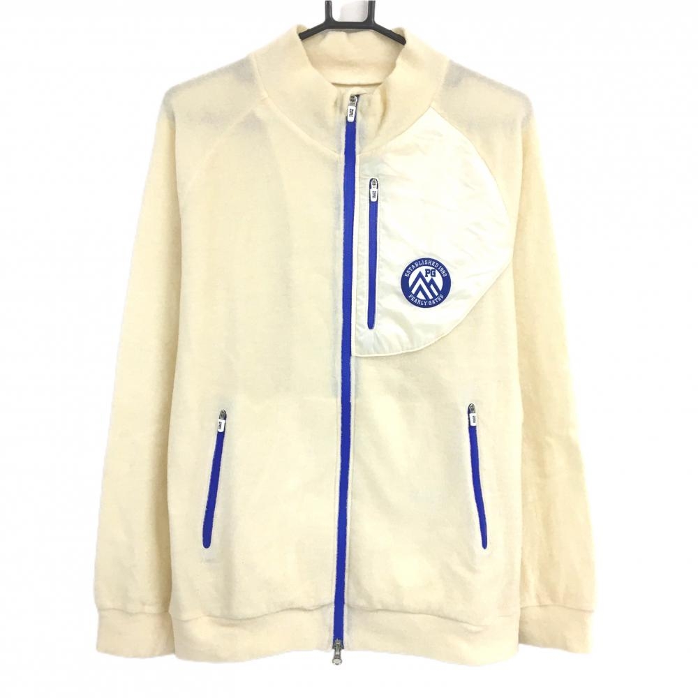 【美品】パーリーゲイツ ジャケット アイボリー×ブルー ウール混 後裾中綿  メンズ 5(L) ゴルフウェア PEARLY GATES